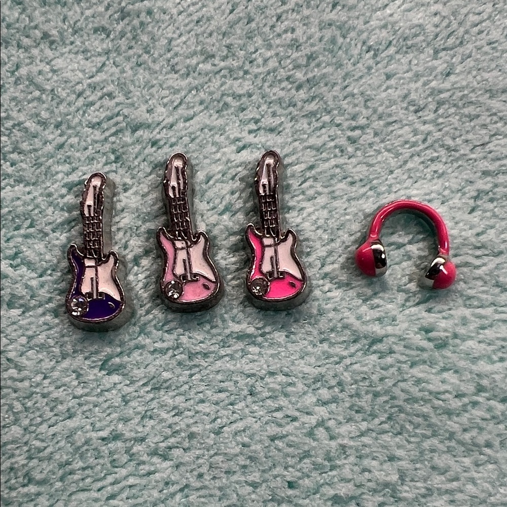 Pink and Purple Guitar Floating Locket Charms with Headphones